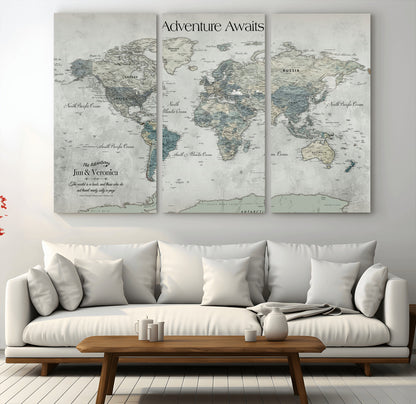 Customize Push Pin World Map Wall Canvas Print – Personalized Travel Tracker with Pins – Framed Custom Quotie Canvas for Home Office Decor