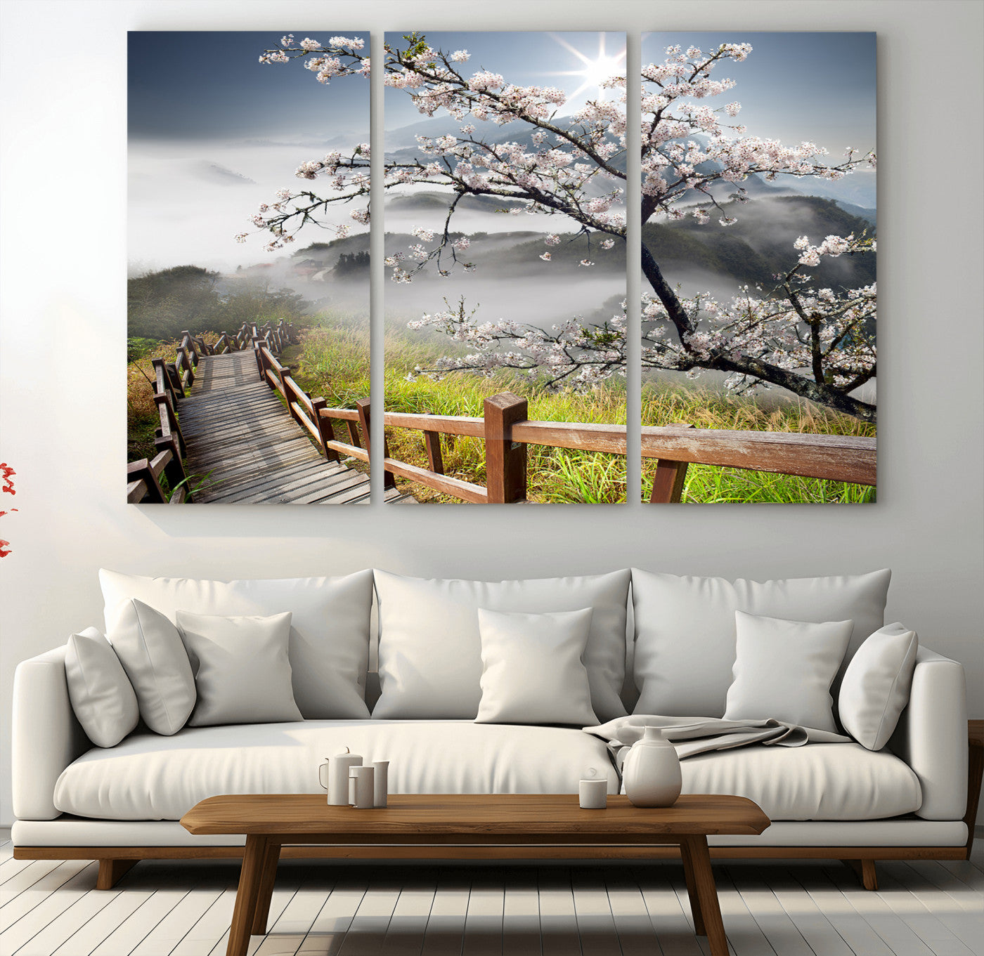 Sakura Cherry Blossom Pathway Canvas Wall Art – Tranquil Walk Through Blossoming Nature – Ready to Hang