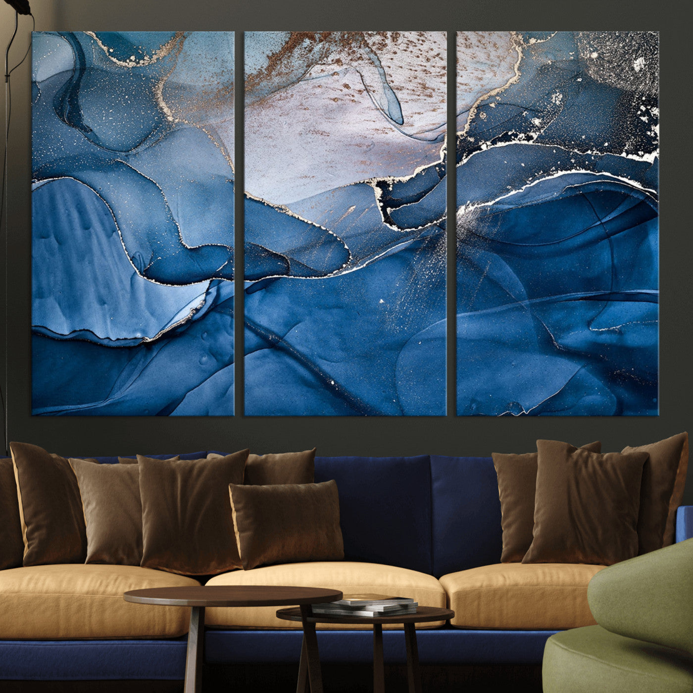 -Abstract Blue Gold Fluid Art Wall Decor – Modern Canvas Print, Elegant Home & Office Wall Art, Stylish Living Room or Bedroom Decoration
