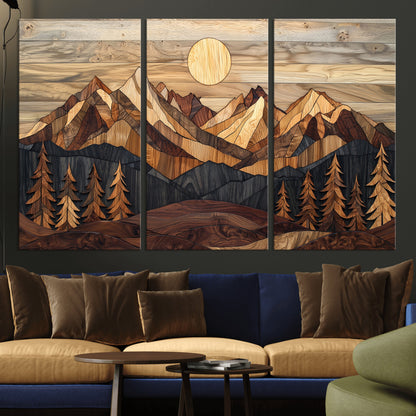 Mountain Landscape Wall Art Print - Sunset Hills Canvas Print, featuring an abstract nature scene with earthy tones and misty peaks, perfect for boho and modern decor.