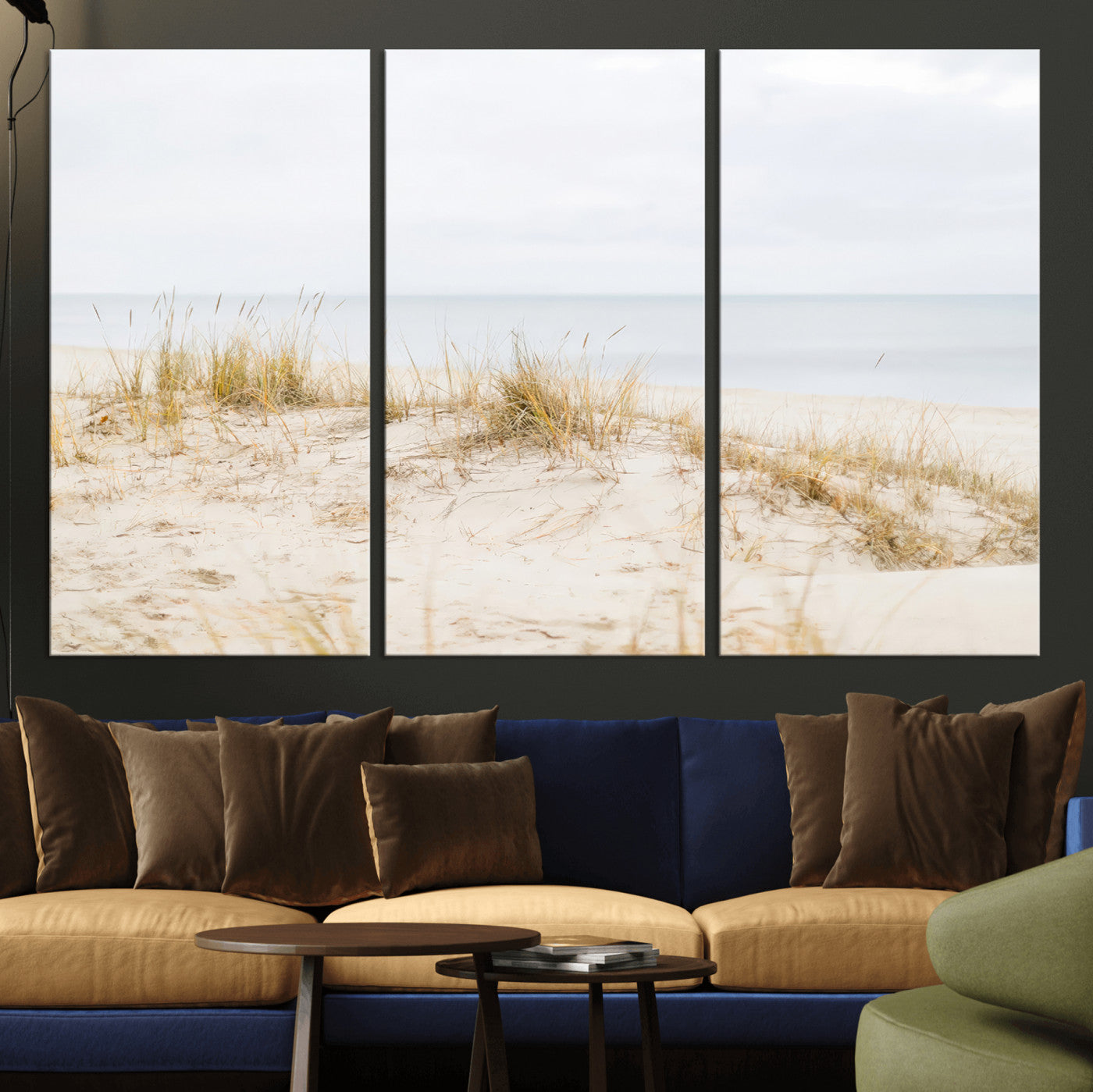 Canvas of soft beach dunes and coastal grasses in neutral tones, perfect for Scandinavian coastal or minimalist nature-inspired home decor.   2/2