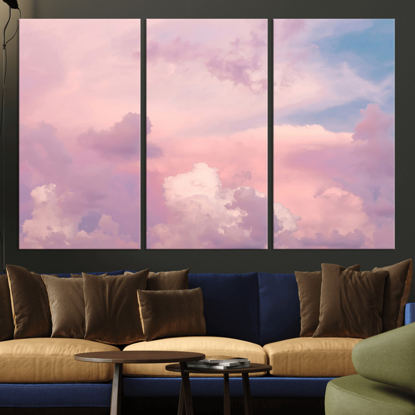Soft pastel-colored clouds in shades of pink, purple, and blue, creating a dreamy and serene sky perfect for a calming decor touch.