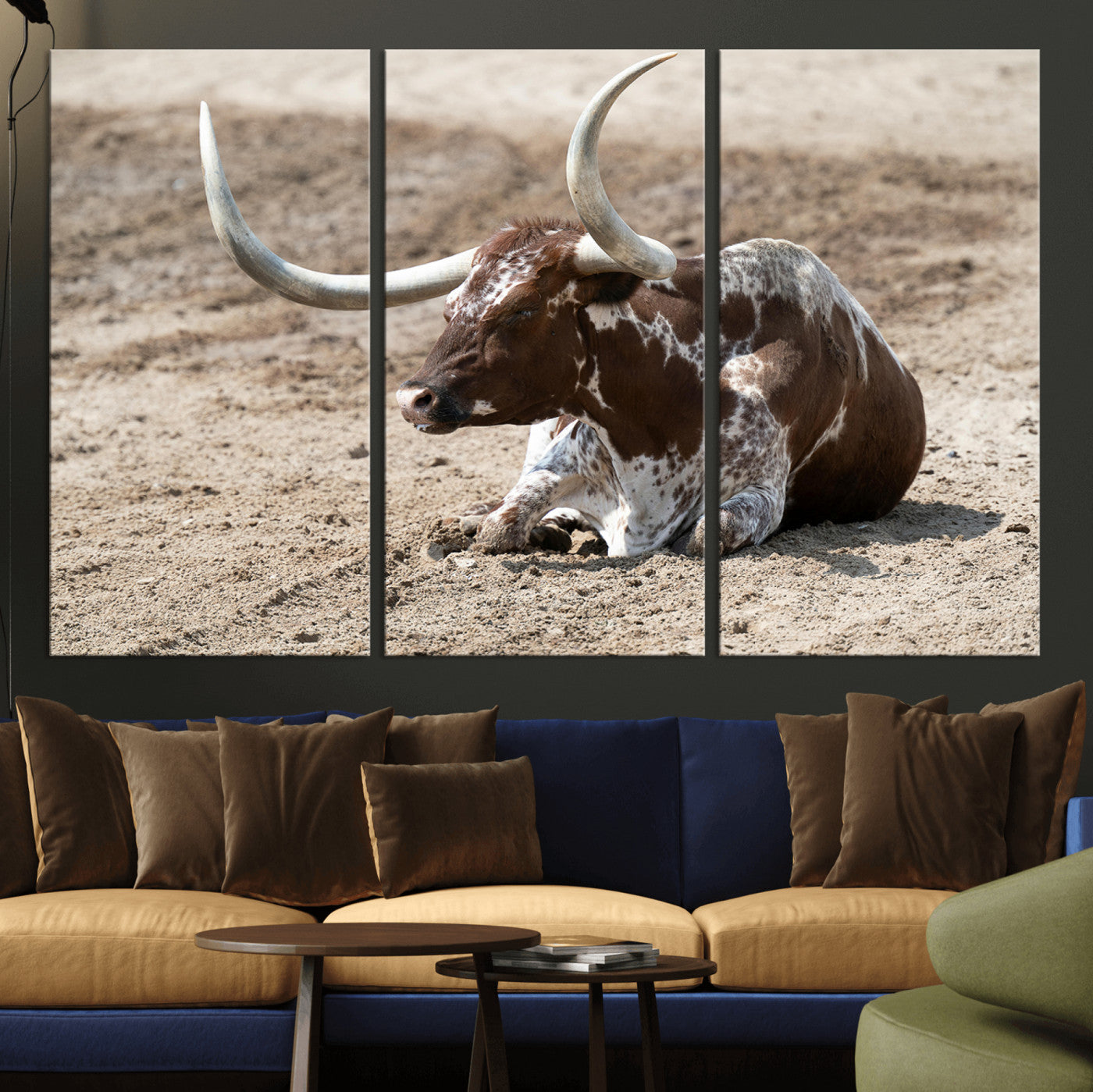 Texas Longhorn Wall Art Canvas Print, Framed Country Living Art Picture Print, Farmhouse Aesthetic Perfect Western Rustic Decor Artwork