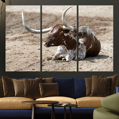 Texas Longhorn Wall Art Canvas Print, Framed Country Living Art Picture Print, Farmhouse Aesthetic Perfect Western Rustic Decor Artwork