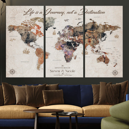 96000140-MGV-CV-36X24-Custom Push Pin World Map Wall Canvas Print – Personalized Travel Tracker with Pins – Framed Large Multi-Size Canvas for Home Office Decor
