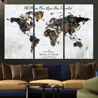 89231588-MGV-CV-36X24-World Travel Map with Pins – Framed Canvas Print to Track Adventures and Create a Visual Travel Journal, Ideal Wall Art for Home - H17