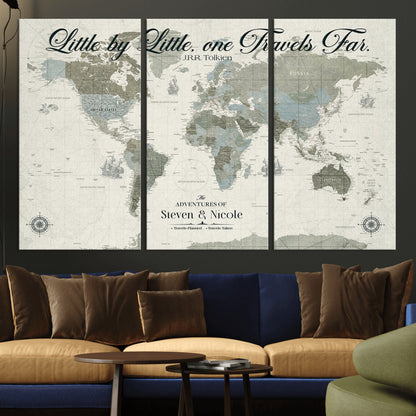 72081300-MGV-CV-36X24-Custom Push Pin World Map Wall Canvas Print – Personalized Travel Tracker with Pins – Framed Large Multi-Size Canvas for Home Office Decor