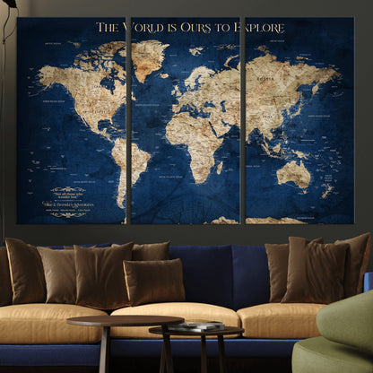 10181149-MGV-CV-36X24-Framed Push Pin World Travel Map – Canvas Wall Print of Where I’ve Been, Old-Style Adventure Map with Pins for Tracking Trips - H2-3