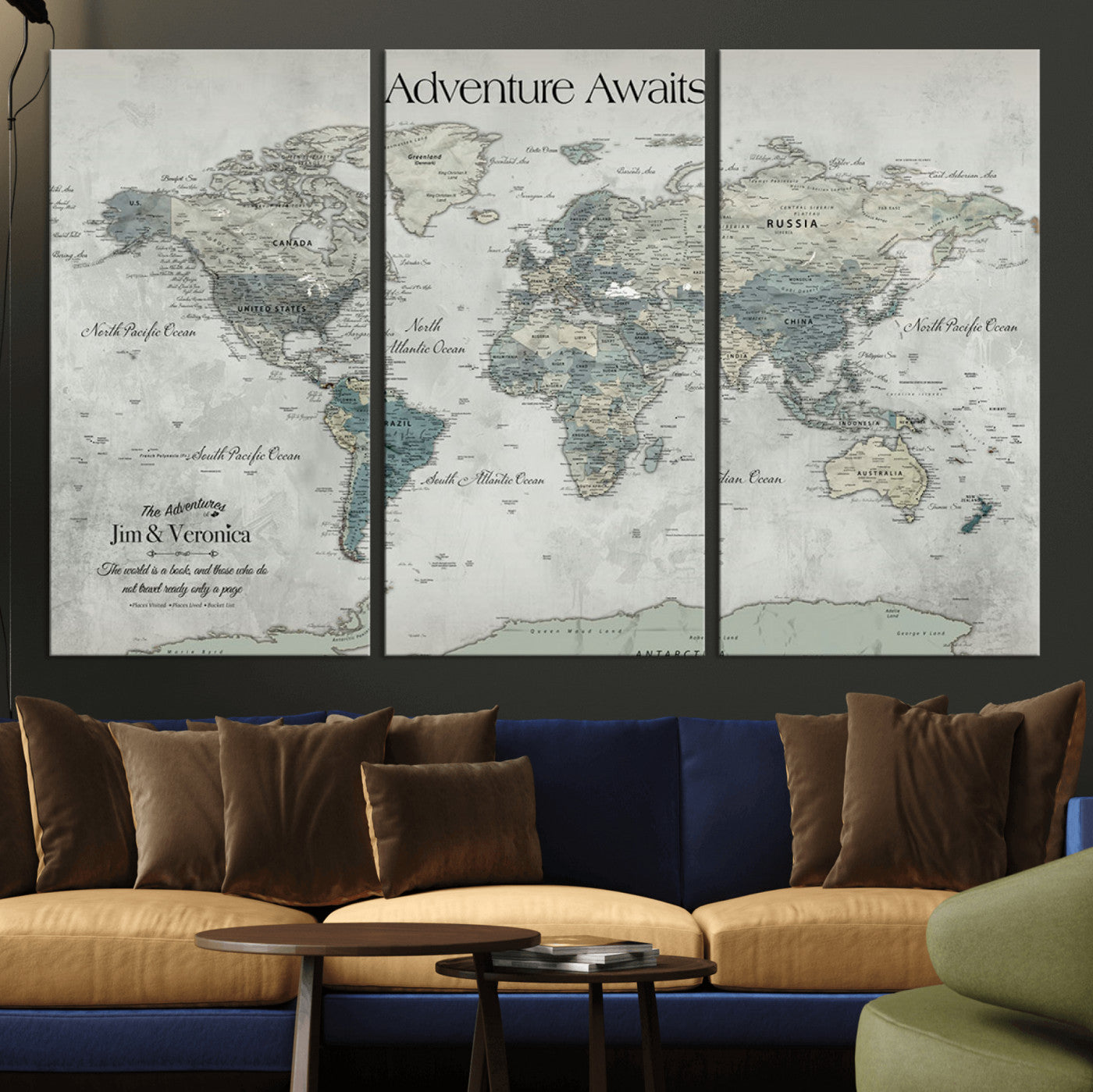 Customize Push Pin World Map Wall Canvas Print – Personalized Travel Tracker with Pins – Framed Custom Quotie Canvas for Home Office Decor