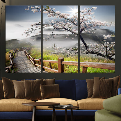 Sakura Cherry Blossom Pathway Canvas Wall Art – Tranquil Walk Through Blossoming Nature – Ready to Hang