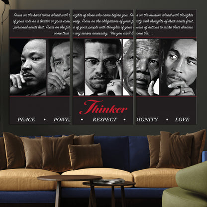 Monochrome canvas of iconic Black leaders with a powerful quote, perfect for modern spaces with a cultural or motivational theme.