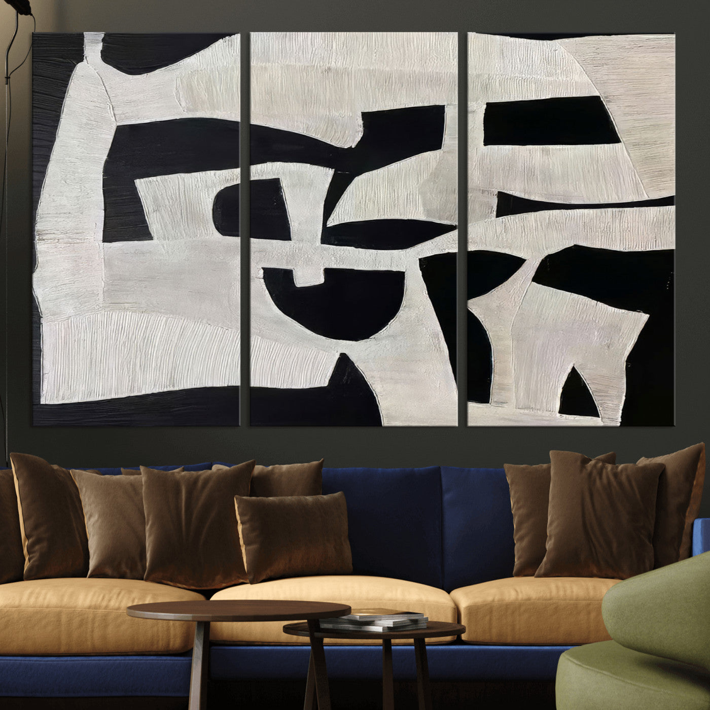 Minimalist black and white canvas featuring bold abstract textures and geometric shapes, ideal for modern neutral decor.