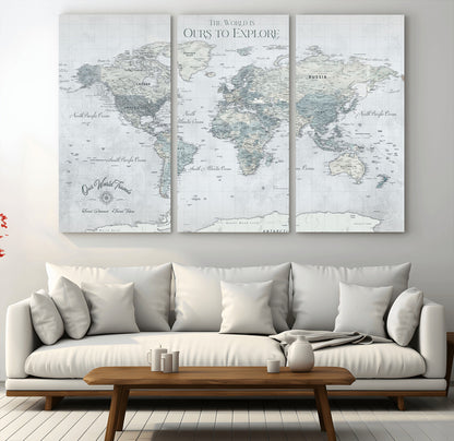 Custom Push Pin World Map Wall Canvas Print – Personalized Travel Tracker with Pins – Framed Custom Quotie Canvas for Home Office Decor