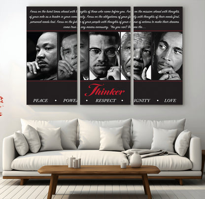 Monochrome canvas of iconic Black leaders with a powerful quote, perfect for modern spaces with a cultural or motivational theme.