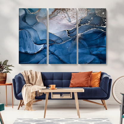 -Abstract Blue Gold Fluid Art Wall Decor – Modern Canvas Print, Elegant Home & Office Wall Art, Stylish Living Room or Bedroom Decoration