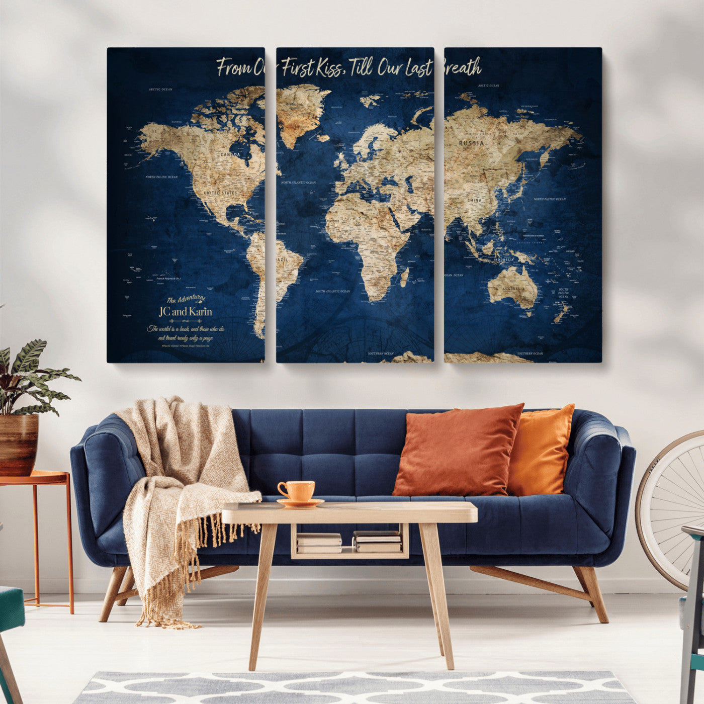 56122A-MGV-CV-36X24-Push Pin World Map Canvas Print – Framed Wall Art for Couples to Track Their Travels – Anniversary Gift or Home Adventure Decor - H2-Orj