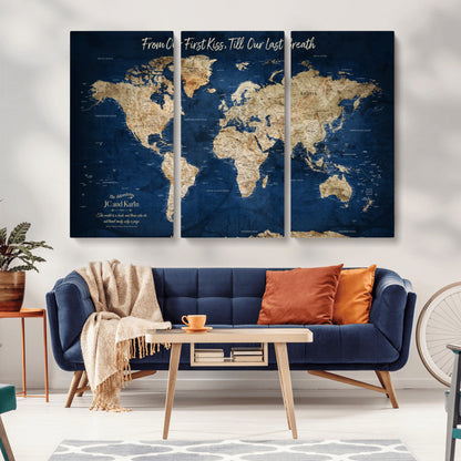 56122A-MGV-CV-36X24-Push Pin World Map Canvas Print – Framed Wall Art for Couples to Track Their Travels – Anniversary Gift or Home Adventure Decor - H2-Orj