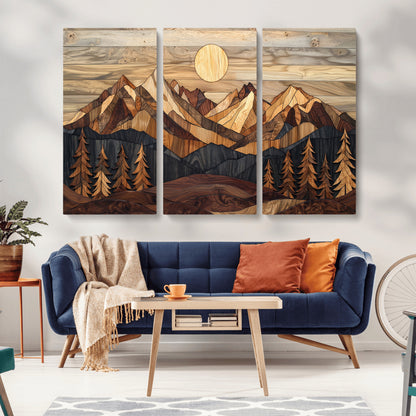 Mountain Landscape Wall Art Print - Sunset Hills Canvas Print, featuring an abstract nature scene with earthy tones and misty peaks, perfect for boho and modern decor.