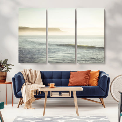Canvas of a misty ocean scene with coastal cliffs and soft neutral tones, ideal for Scandinavian coastal or minimalist nature-inspired home decor.