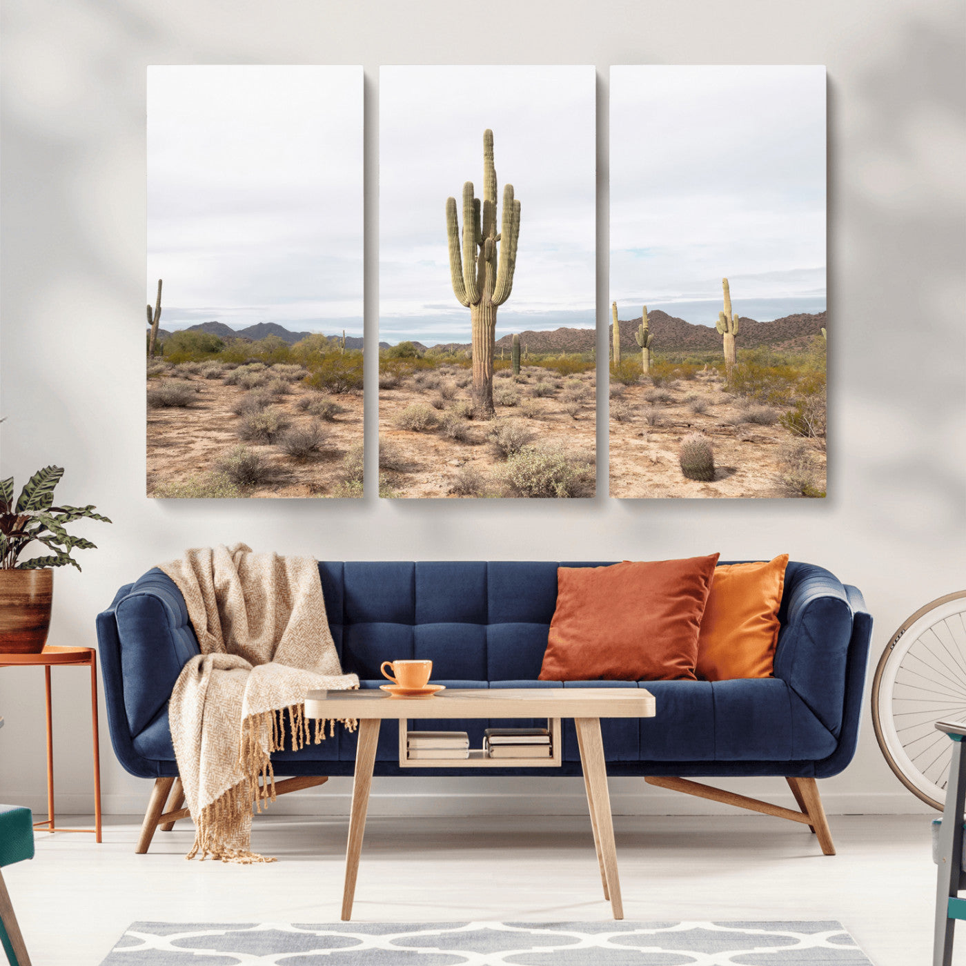 Canvas of a saguaro cactus in an earthy Sonoran desert landscape, ideal for Southwestern Boho or desert minimalism inspired home decor.   2/2