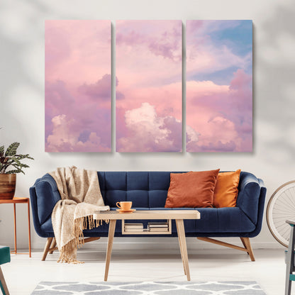 Soft pastel-colored clouds in shades of pink, purple, and blue, creating a dreamy and serene sky perfect for a calming decor touch.