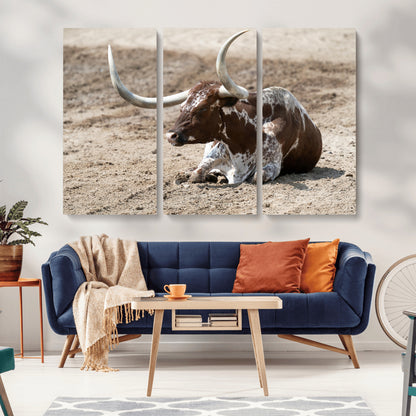 Texas Longhorn Wall Art Canvas Print, Framed Country Living Art Picture Print, Farmhouse Aesthetic Perfect Western Rustic Decor Artwork