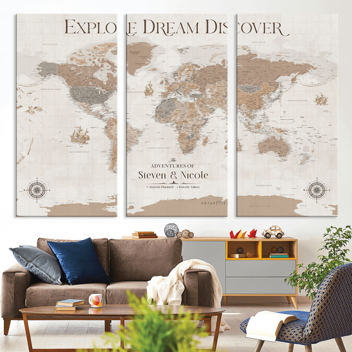 95738134-MGV-CV-36X24-Custom Push Pin World Map Wall Canvas Print – Personalized Travel Tracker with Pins – Framed Large Multi-Size Canvas for Home Office Decor