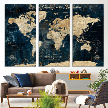 23551206-MGV-CV-36X24-Custom Push Pin World Map Wall Canvas Print – Personalized Travel Tracker with Pins – Framed Large Multi-Size Canvas for Home Office Decor