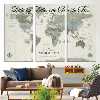 72081300-MGV-CV-36X24-Custom Push Pin World Map Wall Canvas Print – Personalized Travel Tracker with Pins – Framed Large Multi-Size Canvas for Home Office Decor