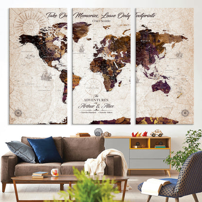 64869039-MGV-CV-36X24-Custom Push Pin World Map Wall Canvas Print – Personalized Travel Tracker with Pins – Framed Large Multi-Size Canvas for Home Office Decor