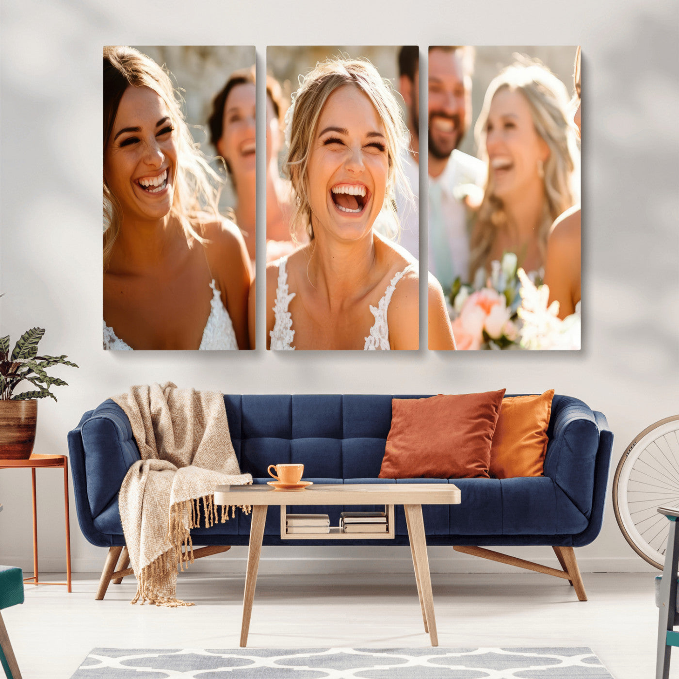 MGV-CV-48X32-3P - Joyful Wedding Wall Art – Laughing Bride and Bridesmaids Canvas Print, Romantic Celebration Photography Decor for Bedroom, Living Room, or Wedding Gift