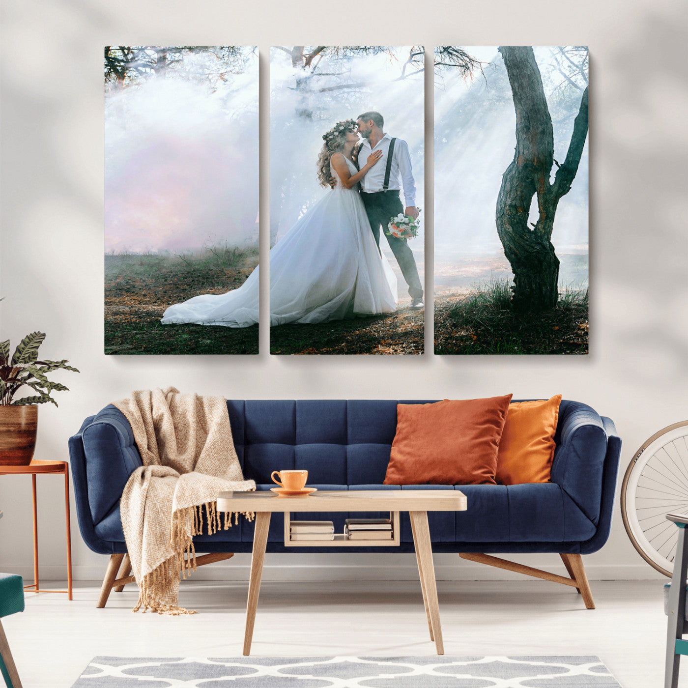 MGV-CV-48X32-3P - Forest Wedding Wall Art – Romantic Bride and Groom Canvas Print, Enchanted Woodland Photography Decor for Bedroom, Living Room, or Wedding Gift