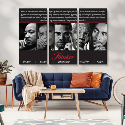 Monochrome canvas of iconic Black leaders with a powerful quote, perfect for modern spaces with a cultural or motivational theme.