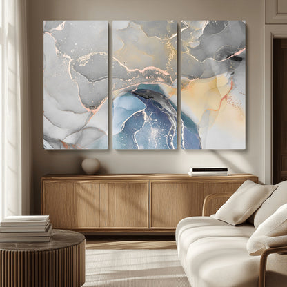 -Abstract Fluid Art Wall Decor – Blue, Gray & Gold Canvas Print, Modern Home and Office Wall Art Decor for Living Room, Bedroom or Workspace