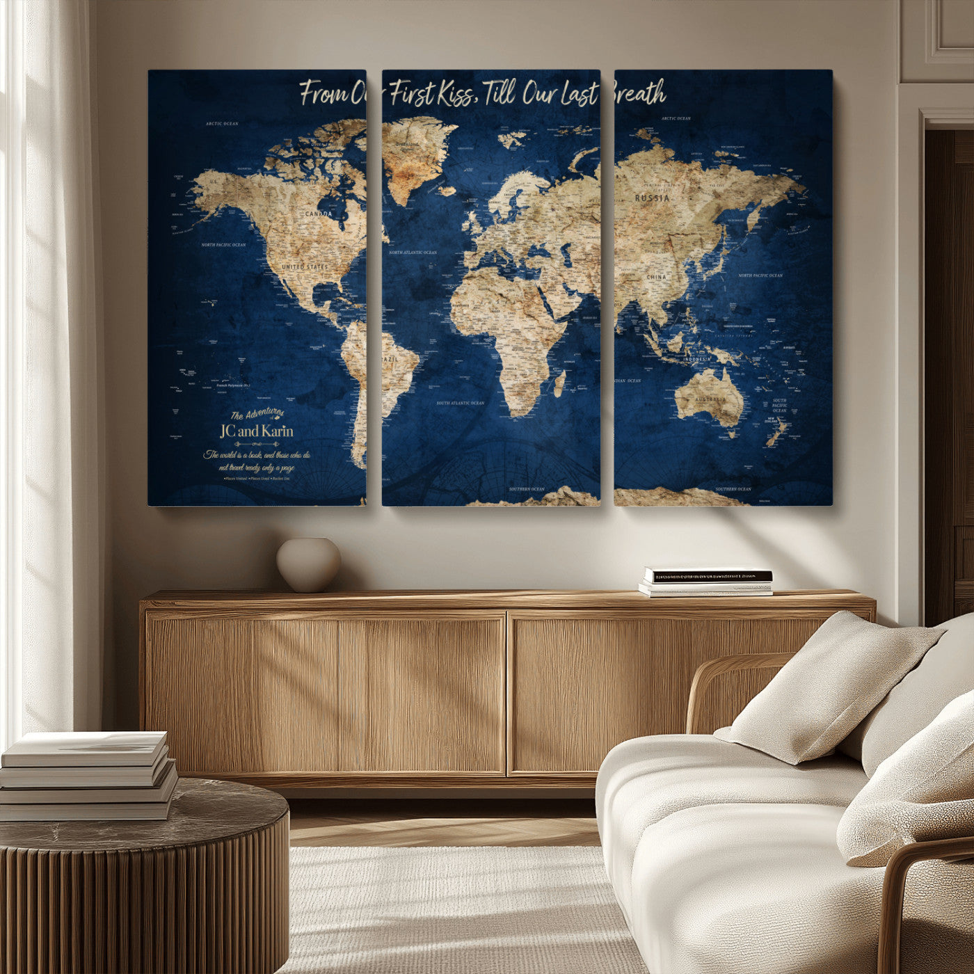 56122A-MGV-CV-36X24-Push Pin World Map Canvas Print – Framed Wall Art for Couples to Track Their Travels – Anniversary Gift or Home Adventure Decor - H2-Orj