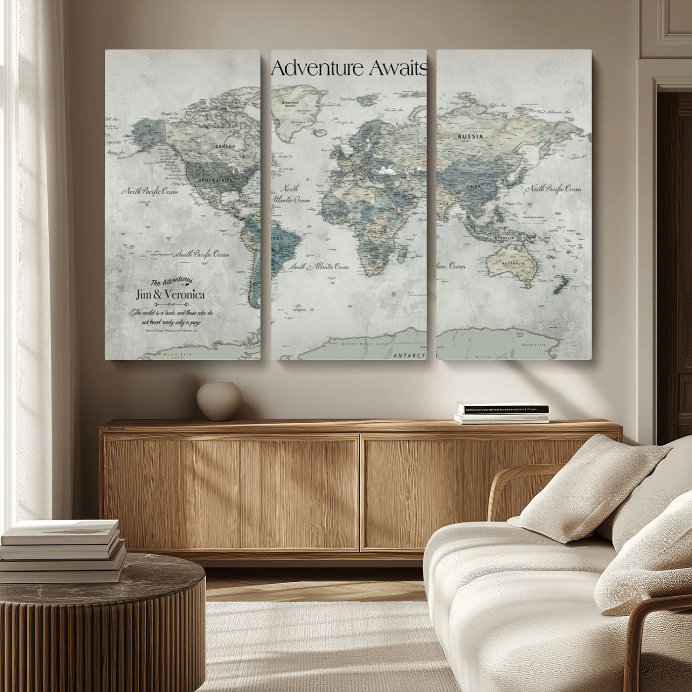 Customize Push Pin World Map Wall Canvas Print – Personalized Travel Tracker with Pins – Framed Custom Quotie Canvas for Home Office Decor