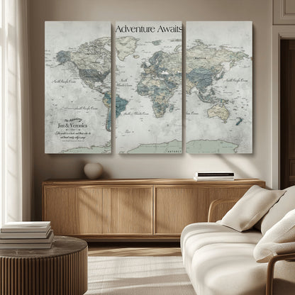 Customize Push Pin World Map Wall Canvas Print – Personalized Travel Tracker with Pins – Framed Custom Quotie Canvas for Home Office Decor