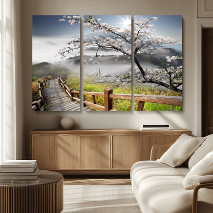 Sakura Cherry Blossom Pathway Canvas Wall Art – Tranquil Walk Through Blossoming Nature – Ready to Hang