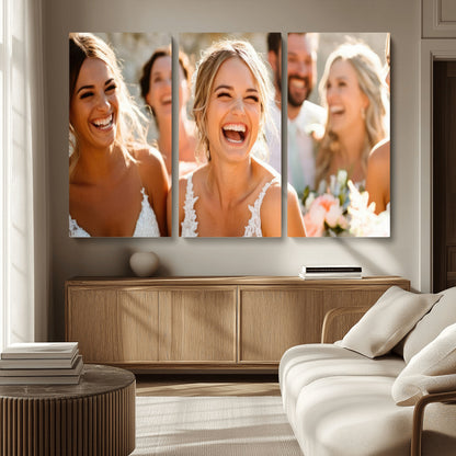 MGV-CV-48X32-3P - Joyful Wedding Wall Art – Laughing Bride and Bridesmaids Canvas Print, Romantic Celebration Photography Decor for Bedroom, Living Room, or Wedding Gift