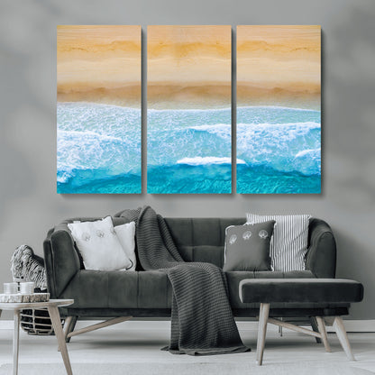 -Aerial Beach Wall Art – Serene Ocean Waves & Sandy Shore Canvas Print, Coastal Home Decor for Living Room, Bedroom or Office