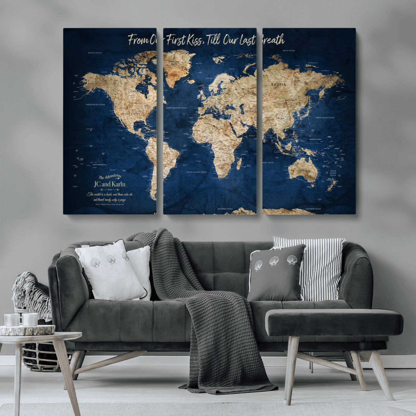 56122A-MGV-CV-36X24-Push Pin World Map Canvas Print – Framed Wall Art for Couples to Track Their Travels – Anniversary Gift or Home Adventure Decor - H2-Orj