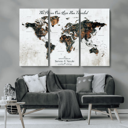 89231588-MGV-CV-36X24-World Travel Map with Pins – Framed Canvas Print to Track Adventures and Create a Visual Travel Journal, Ideal Wall Art for Home - H17