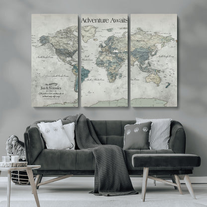 Customize Push Pin World Map Wall Canvas Print – Personalized Travel Tracker with Pins – Framed Custom Quotie Canvas for Home Office Decor
