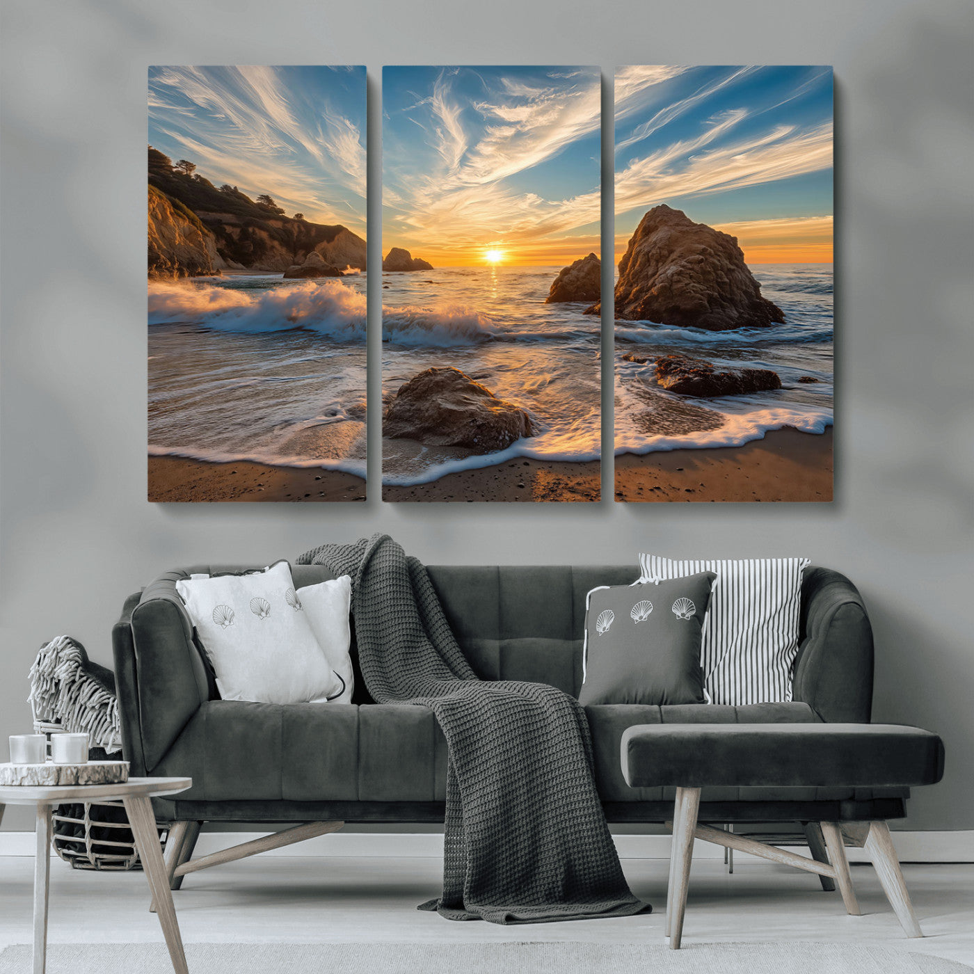 Rocky Ocean Sunset Wall Art Print, Seaside Canvas Wall Art, Dramatic Seascape Canvas Print for Coastal Modern Decor, Ocean Sunset Art Printing