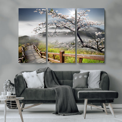 Sakura Cherry Blossom Pathway Canvas Wall Art – Tranquil Walk Through Blossoming Nature – Ready to Hang
