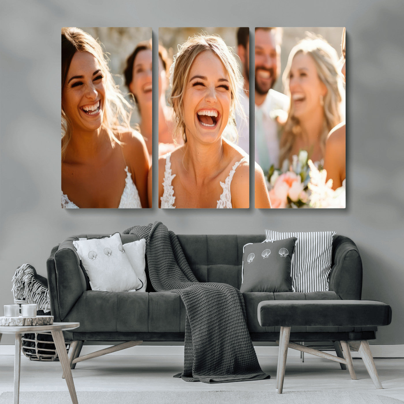MGV-CV-48X32-3P - Joyful Wedding Wall Art – Laughing Bride and Bridesmaids Canvas Print, Romantic Celebration Photography Decor for Bedroom, Living Room, or Wedding Gift