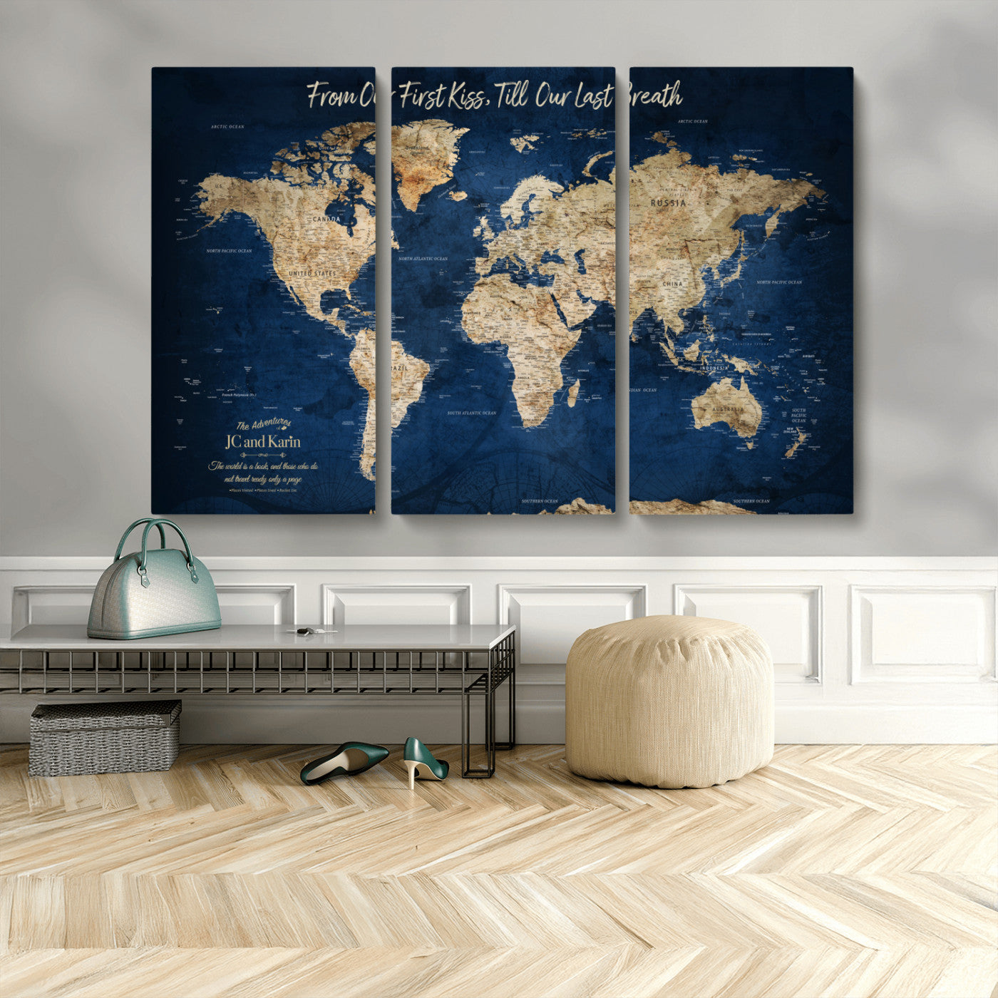 56122A-MGV-CV-36X24-Push Pin World Map Canvas Print – Framed Wall Art for Couples to Track Their Travels – Anniversary Gift or Home Adventure Decor - H2-Orj