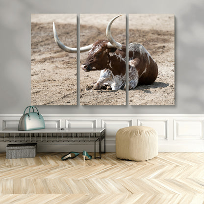 Texas Longhorn Wall Art Canvas Print, Framed Country Living Art Picture Print, Farmhouse Aesthetic Perfect Western Rustic Decor Artwork