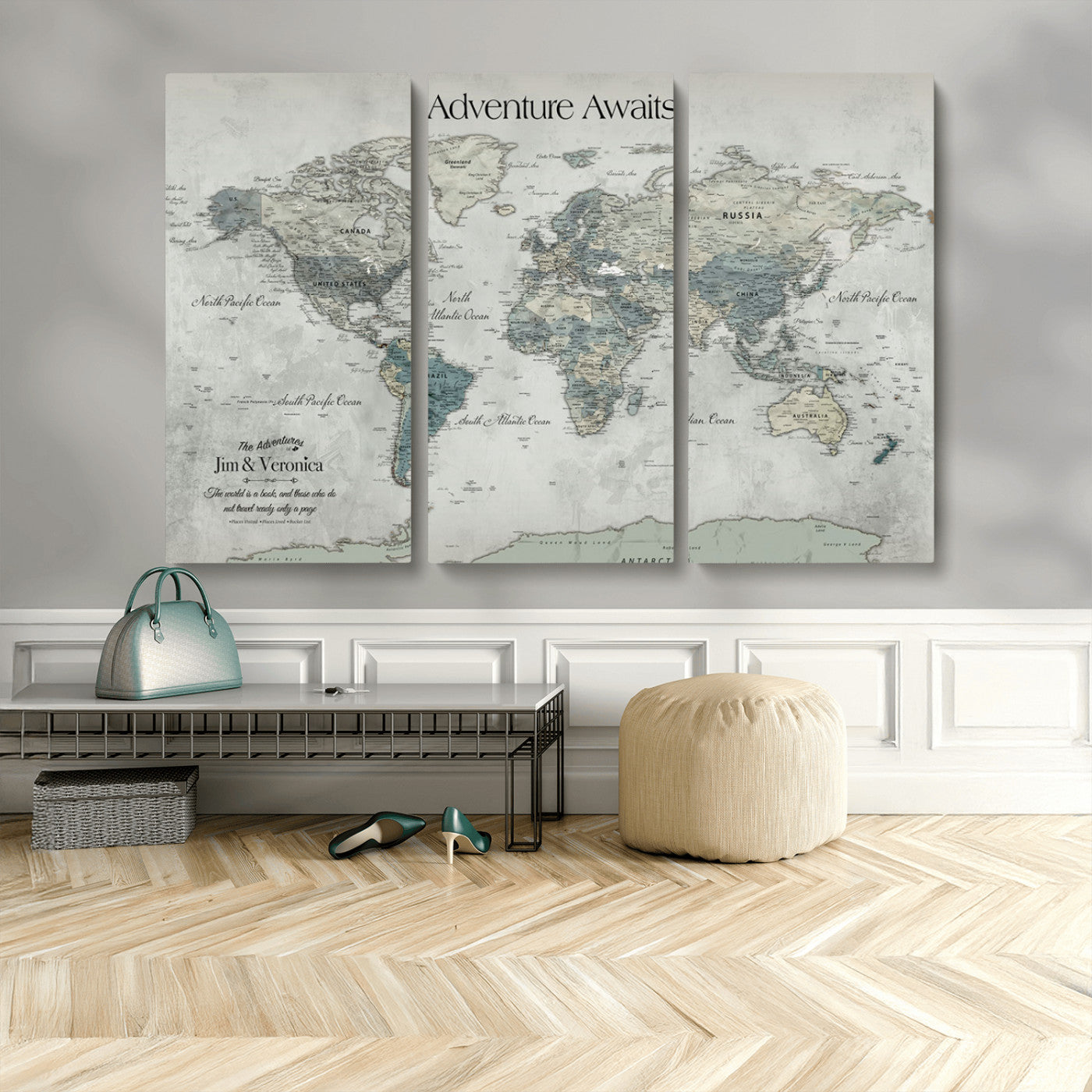 Customize Push Pin World Map Wall Canvas Print – Personalized Travel Tracker with Pins – Framed Custom Quotie Canvas for Home Office Decor