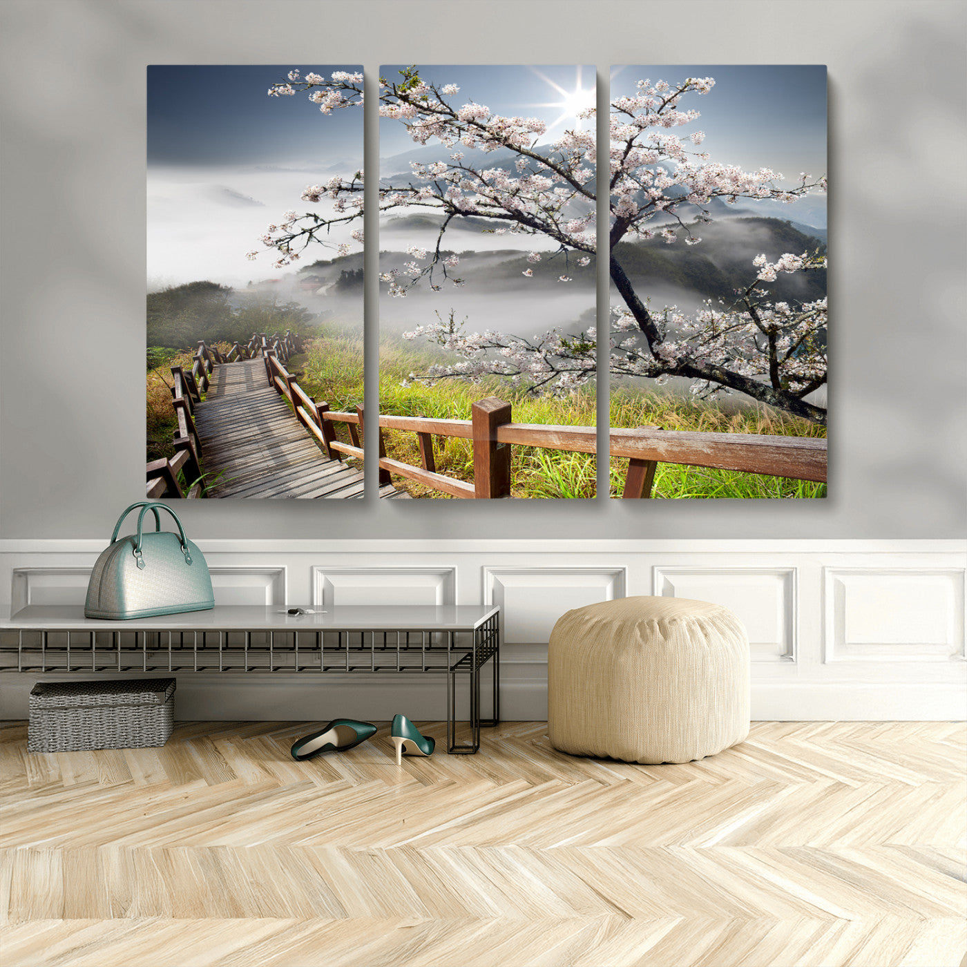 Sakura Cherry Blossom Pathway Canvas Wall Art – Tranquil Walk Through Blossoming Nature – Ready to Hang